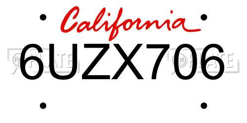 6UZX706 California License Plate