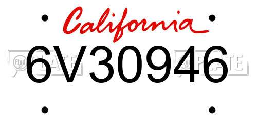 6V30946 California License Plate