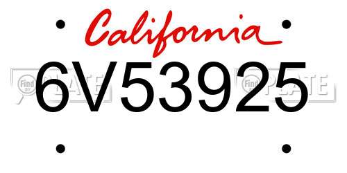 6V53925 California License Plate