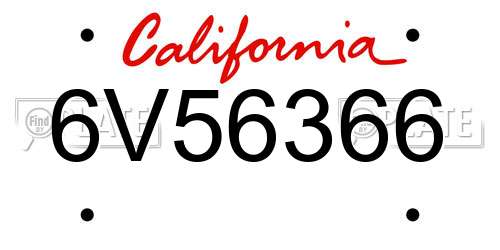 6V56366 California License Plate