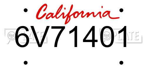 6V71401 California License Plate