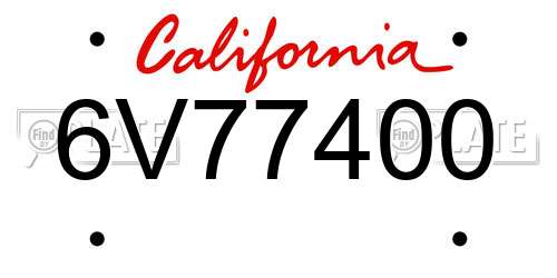 6V77400 California License Plate