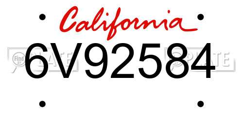 6V92584 California License Plate