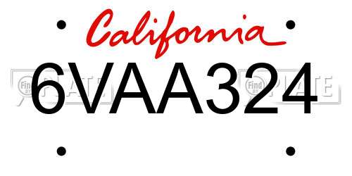 6VAA324 California License Plate