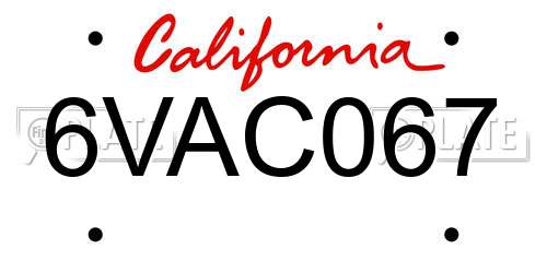 6VAC067 California License Plate