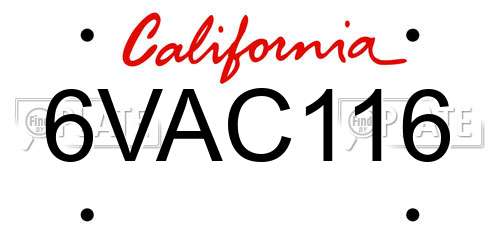 6VAC116 California License Plate