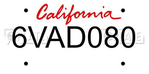 6VAD080 California License Plate