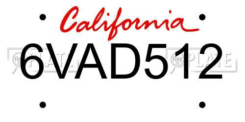6VAD512 California License Plate