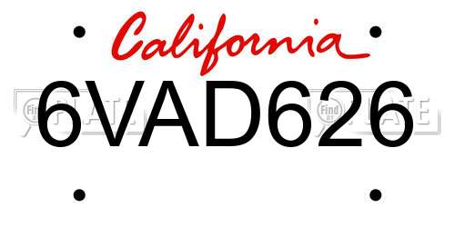 6VAD626 California License Plate