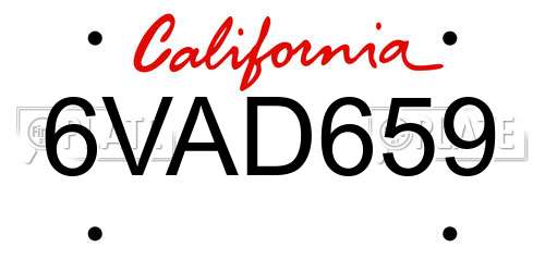 6VAD659 California License Plate