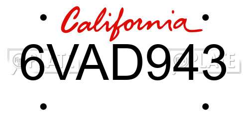 6VAD943 California License Plate