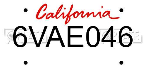 6VAE046 California License Plate