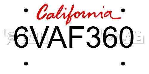 6VAF360 California License Plate