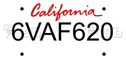 6VAF620 California License Plate