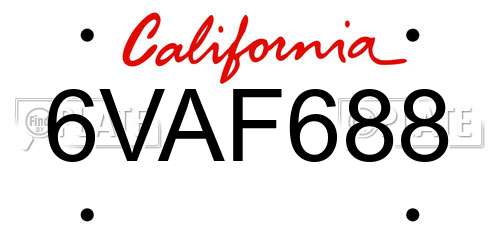 6VAF688 California License Plate