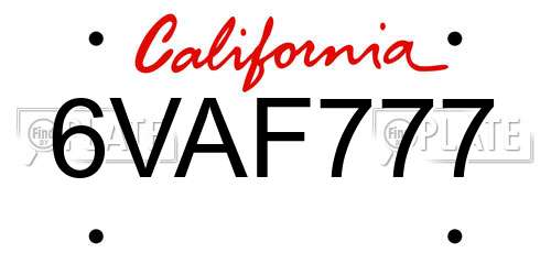 6VAF777 California License Plate