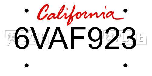 6VAF923 California License Plate