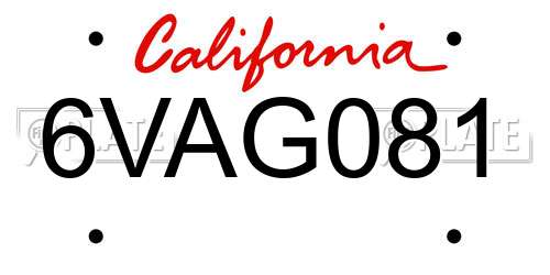 6VAG081 California License Plate