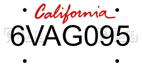 6VAG095 California License Plate