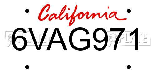 6VAG971 California License Plate
