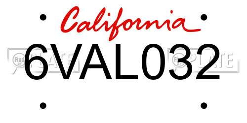6VAL032 California License Plate