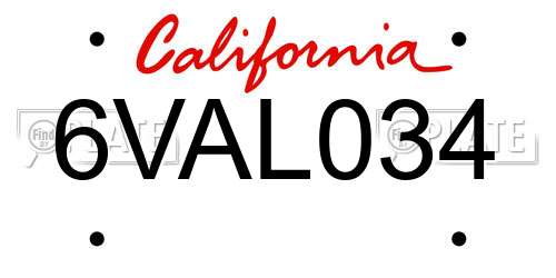6VAL034 California License Plate