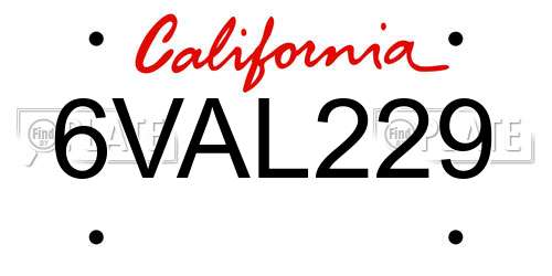 6VAL229 California License Plate