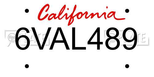 6VAL489 California License Plate