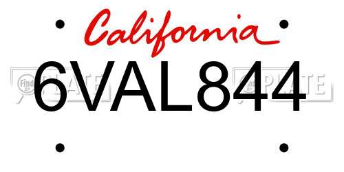 6VAL844 California License Plate
