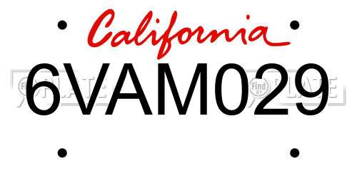 6VAM029 California License Plate
