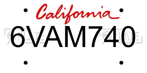 6VAM740 California License Plate