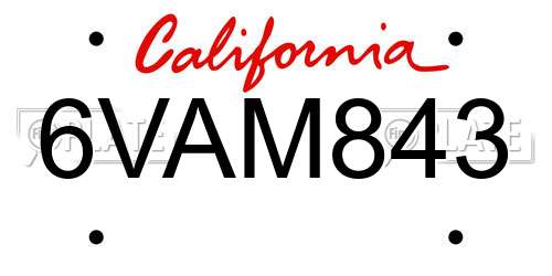 6VAM843 California License Plate