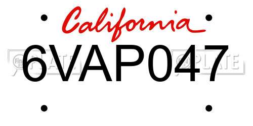 6VAP047 California License Plate