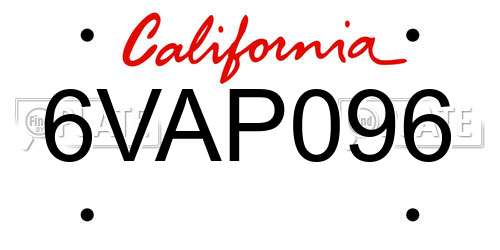 6VAP096 California License Plate