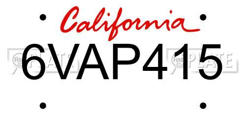 6VAP415 California License Plate