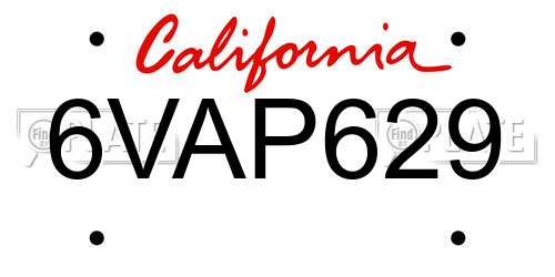 6VAP629 California License Plate