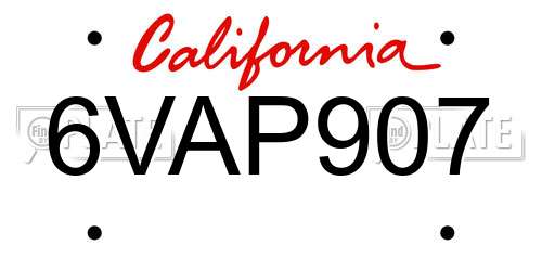 6VAP907 California License Plate