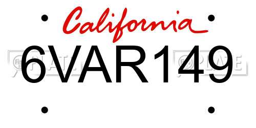6VAR149 California License Plate