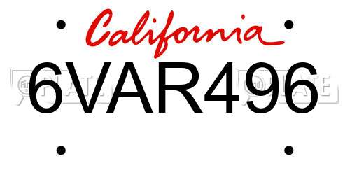 6VAR496 California License Plate