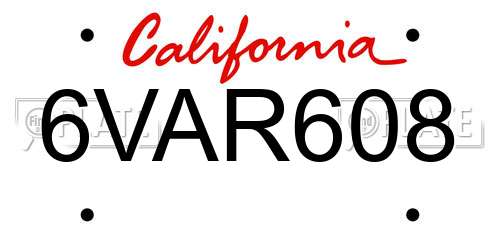 6VAR608 California License Plate