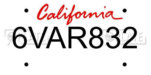 6VAR832 California License Plate