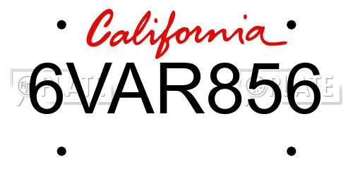 6VAR856 California License Plate