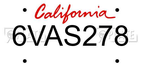 6VAS278 California License Plate
