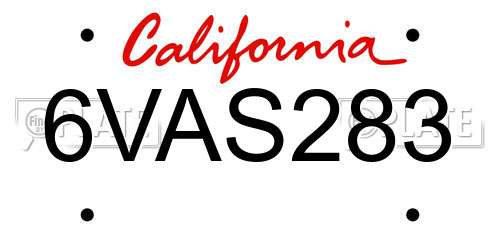 6VAS283 California License Plate