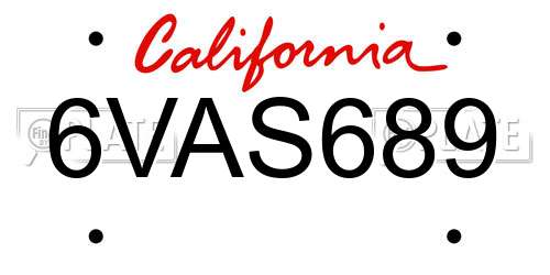 6VAS689 California License Plate