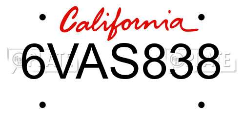 6VAS838 California License Plate