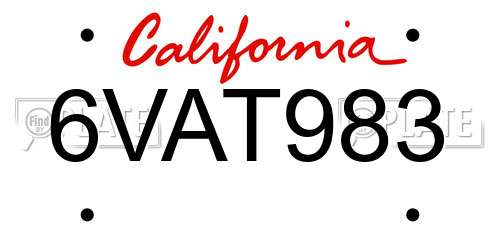 6VAT983 California License Plate