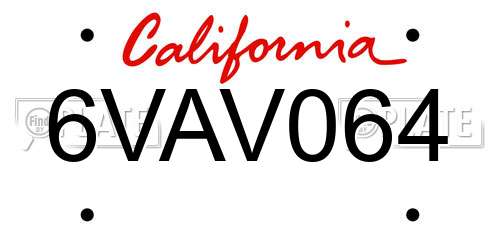 6VAV064 California License Plate
