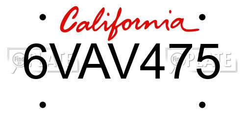 6VAV475 California License Plate