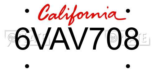 6VAV708 California License Plate